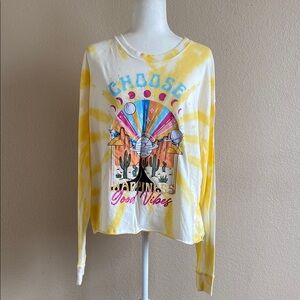 New Choose Happiness Good Vibes Yellow Tie-Dye Long Sleeve Tee
